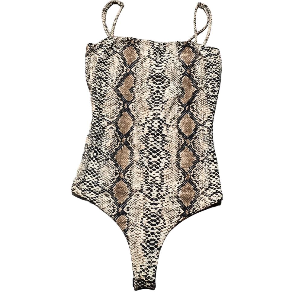 Windsor Sexy Snake Skin Print Adjustable Spaghetti Strap Thong 1 Piece Bodysuit